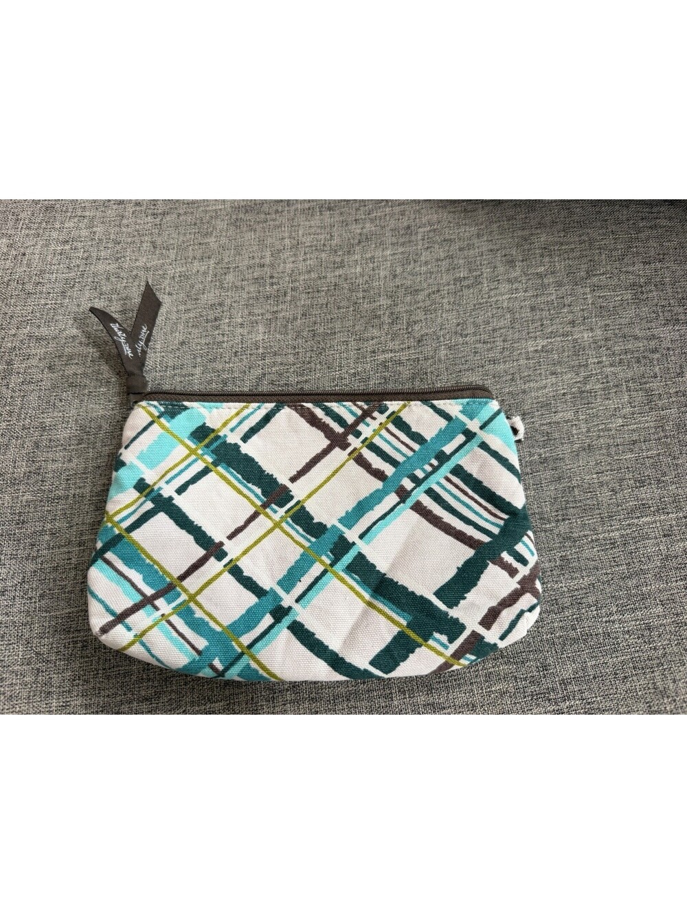 Thirty One Mini Zipper Pouch In Sea Plaid Cosmetic Bag 7.5”x5”